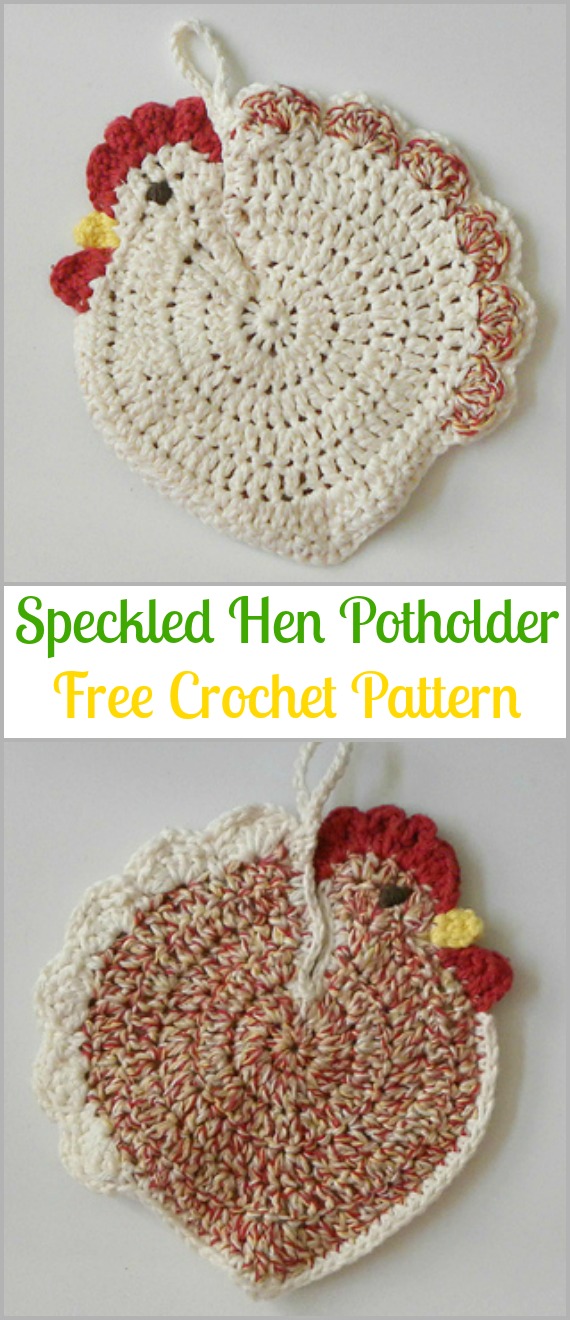 Crochet Speckled Hen Potholder Free Pattern - Easter #Crochet; Chicken #Potholder; Free Patterns
