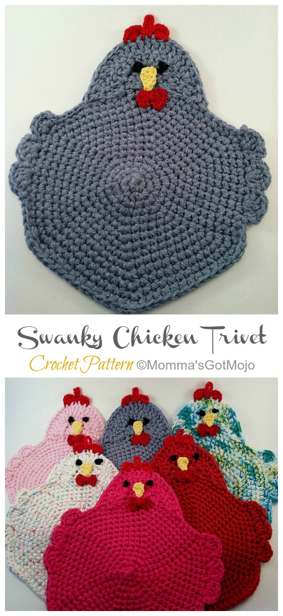 Crochet Swanky Chicken Trivet Potholder Paid Pattern - Easter #Crochet; Chicken #Potholder; Free Patterns