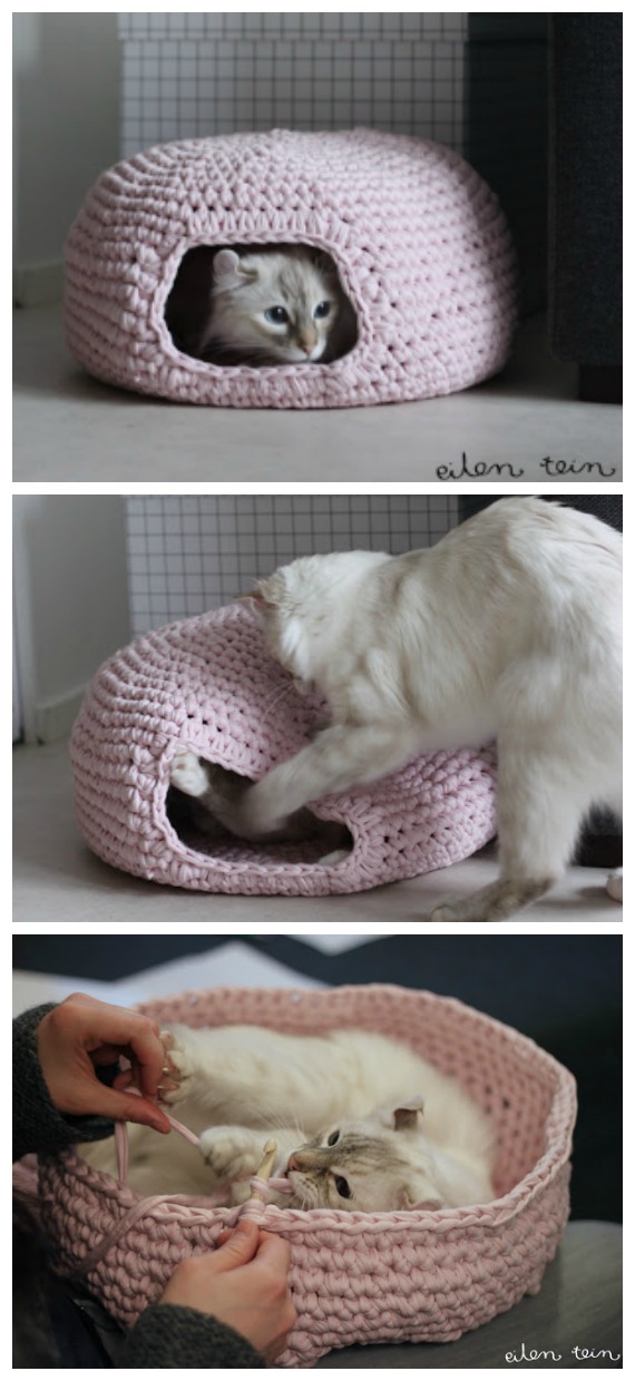 Round Cat Nest House Crochet Free Pattern - Cat House & Nest Free #Crochet; Patterns