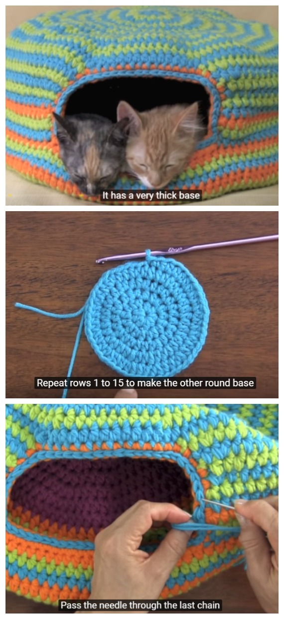 Colorful Cat Nest Bed Crochet Free Pattern Video - Cat House & Nest Free #Crochet; Patterns