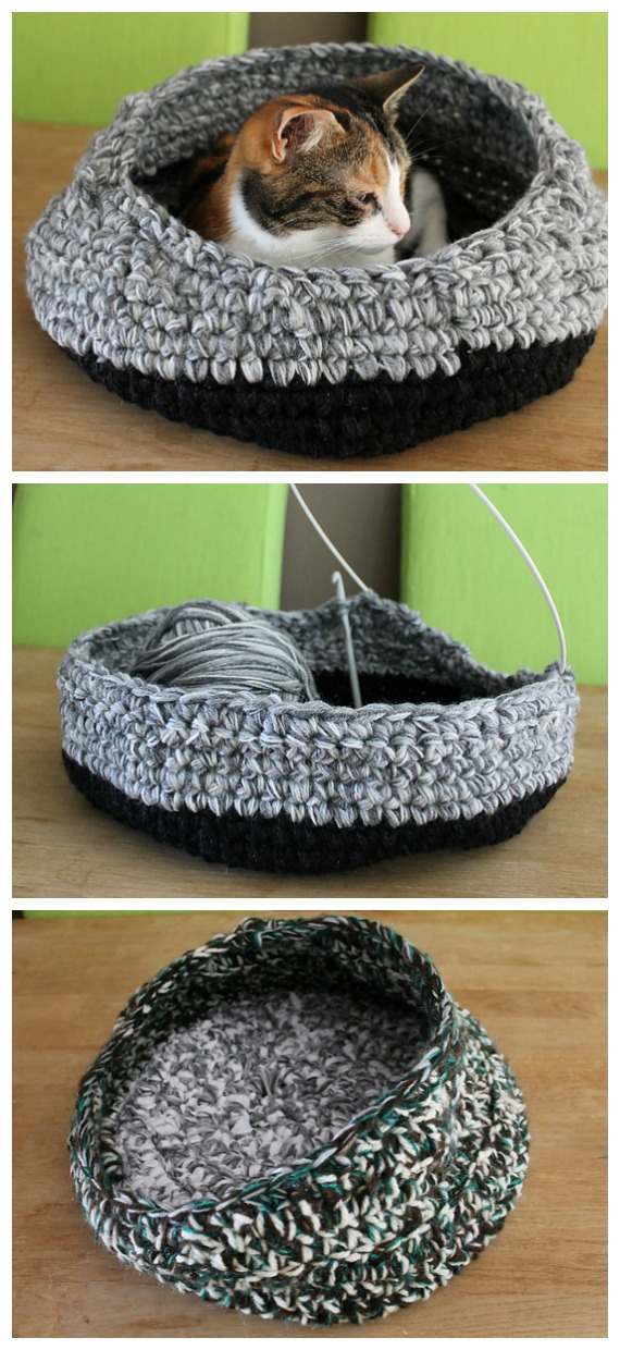 Left-over Yarn Cat Nest Free Crochet Pattern - Cat House & Nest Bed #Crochet; Patterns