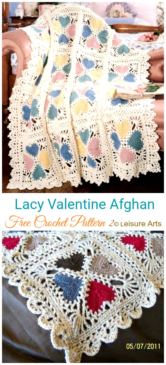 Valentine Heart Throw Blanket Free Crochet Patterns • DIY How To