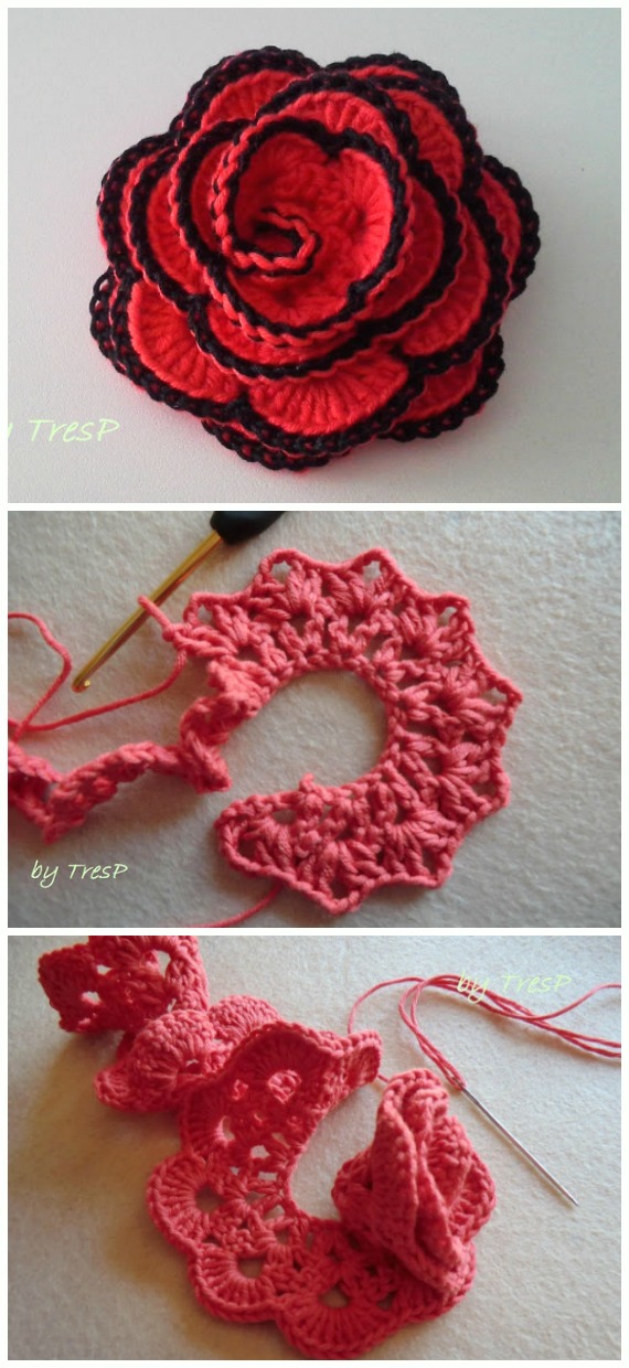 Crochet 3D Rose Flowers Free Patterns &amp; Tutorials
