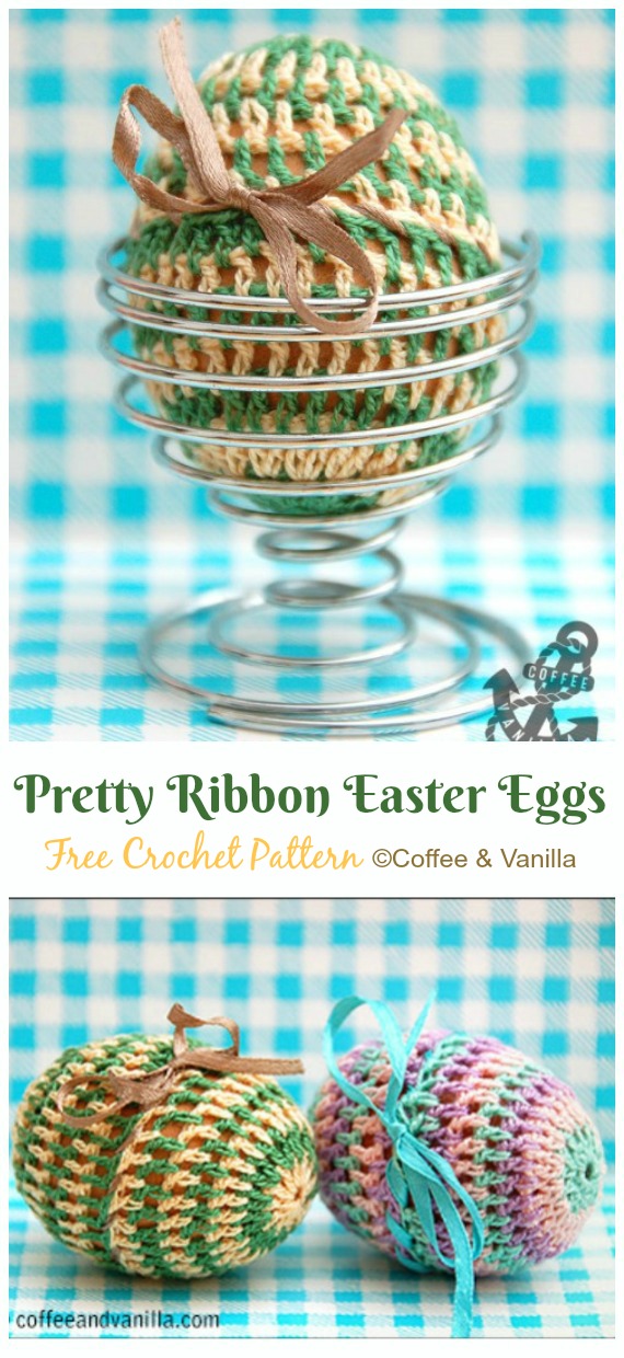 Pretty Ribbon Easter Egg Cozy Crochet Free Pattern - #Crochet; #Easter; Egg Cozy Cover & Holder Free Patterns