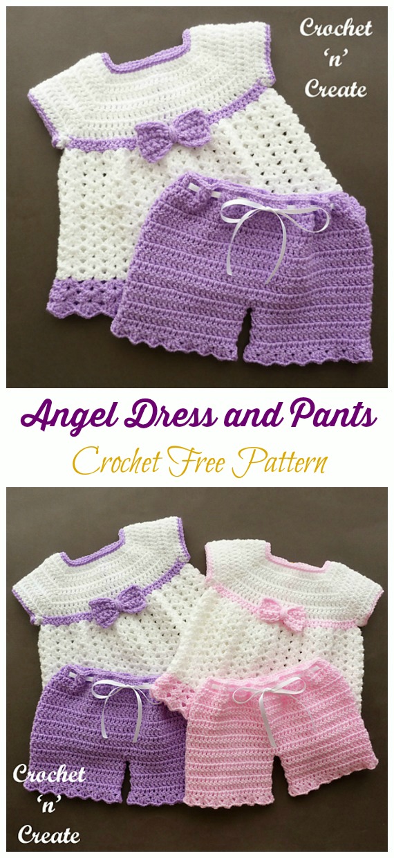 Angel Dress and Pants Crochet Free Pattern - #Crochet Girls #Dress Free Patterns