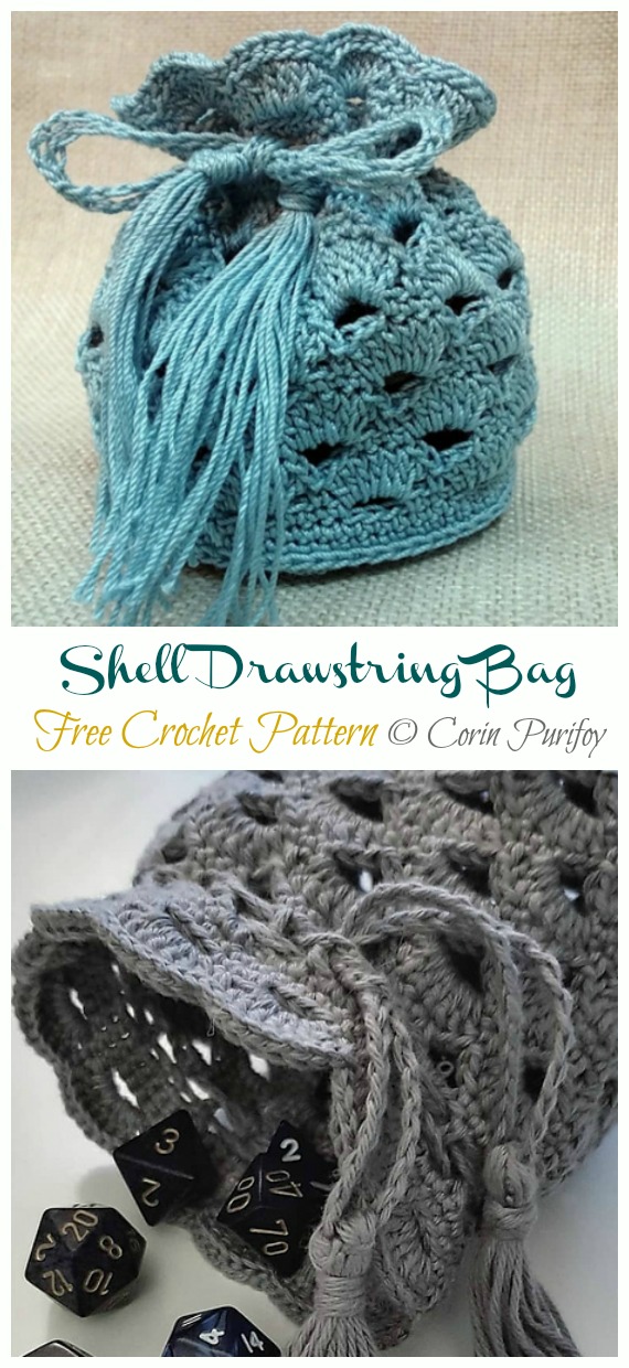 The Bard's Shell Bag Crochet Free Pattern - Quick #Drawstring; Gift Bag Free #Crochet; Patterns 