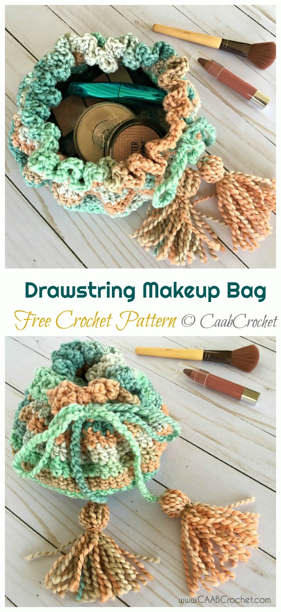 Drawstring Makeup Bag Crochet Free Pattern - Quick #Drawstring; Gift Bag Free #Crochet; Patterns  