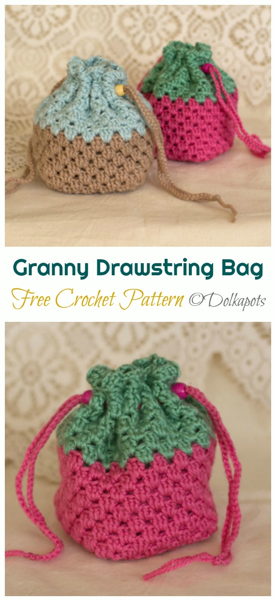 Granny Drawstring Bags Crochet Free Pattern - Quick #Drawstring; Gift Bag Free #Crochet; Patterns