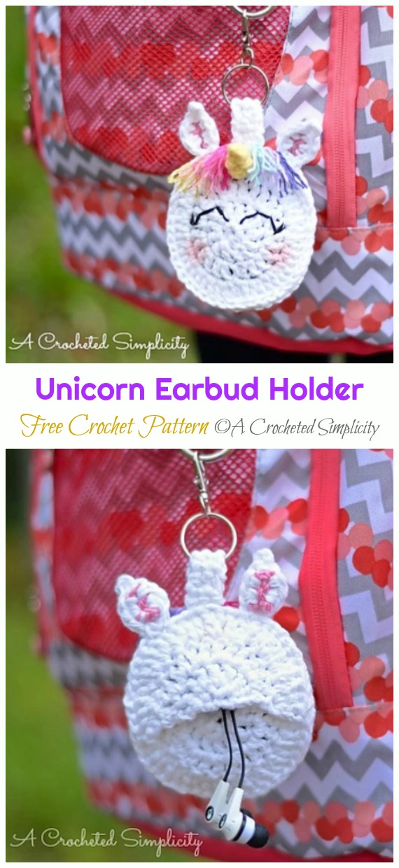 Unicorn Earbud Holder Crochet Free Pattern - #Earbud; Pouch Free #Crochet; Patterns