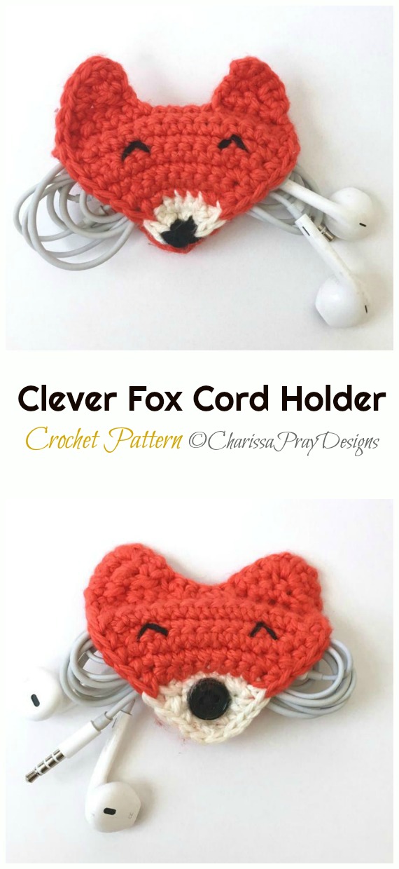 Clever Fox Cord Holder Crochet Pattern - #Earbud; Pouch #Crochet; Patterns     