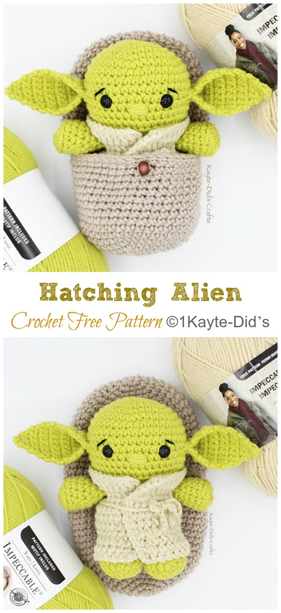 Crochet Hatching Alien Amigurumi Free Pattern - #Amigurumi; Star War #Yoda; Free Crochet Patterns