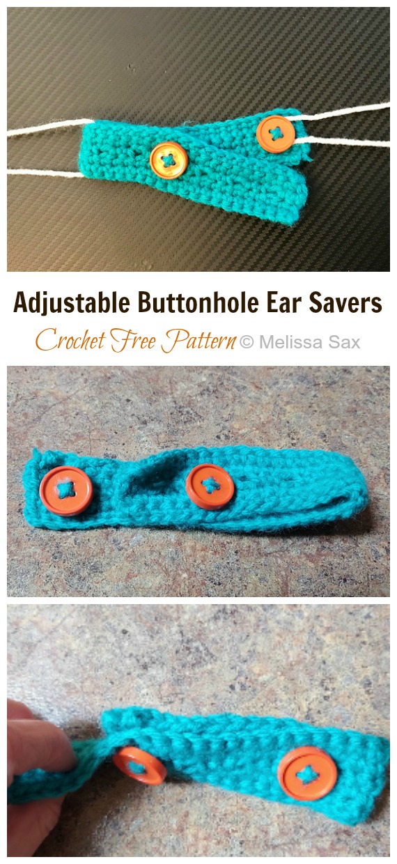 Crochet Adjustable Buttonhole Ear Saver Free Pattern - Face #Mask; Straps Ear Saver #Crochet; Free Patterns  