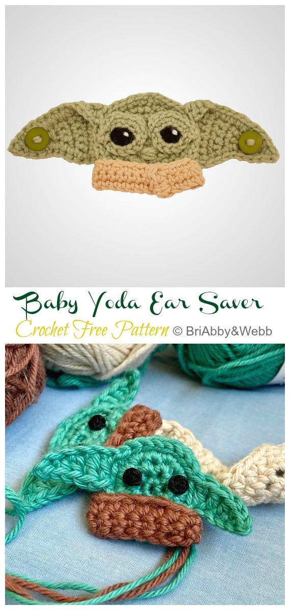 Baby Yoda Ear Saver Free Crochet Pattern - Face #Mask; Straps Ear Saver #Crochet; Free Patterns   