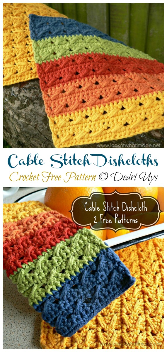 Cable Stitch Dishcloths Crochet Free Pattern - Modern #DishCloth; Free #Crochet; Patterns     