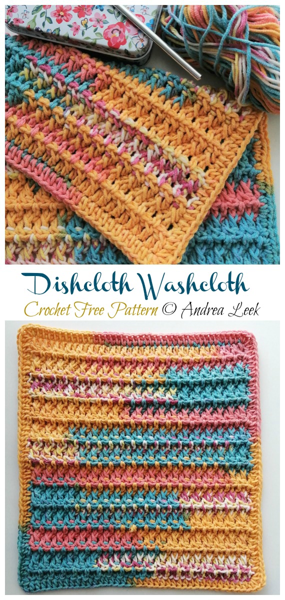 Dishcloth Washcloth Crochet Free Pattern - Modern #DishCloth; Free #Crochet; Patterns