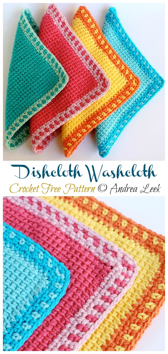 Tunisian Crochet Washcloth Crochet Free Pattern - Modern #DishCloth; Free #Crochet; Patterns 