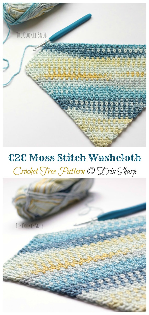 C2C Moss Stitch Washcloth Crochet Free Pattern - Modern #DishCloth; Free #Crochet; Patterns  