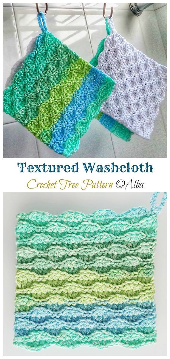 Textured Washcloth with Hanger Crochet Free Pattern - Modern #DishCloth; Free #Crochet; Patterns      