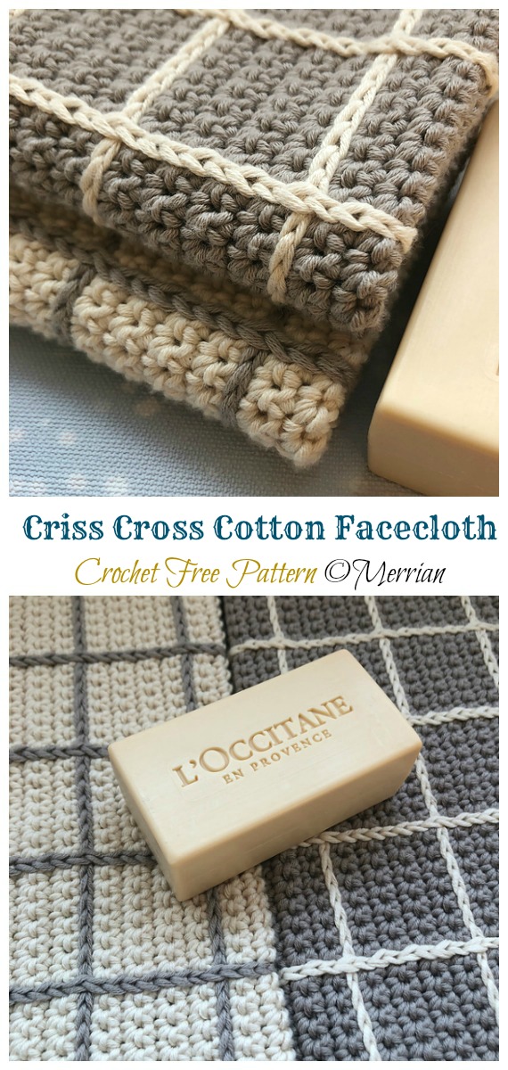 Criss Cross Cotton Facecloth Crochet Free Pattern - Modern #DishCloth; Free #Crochet; Patterns       