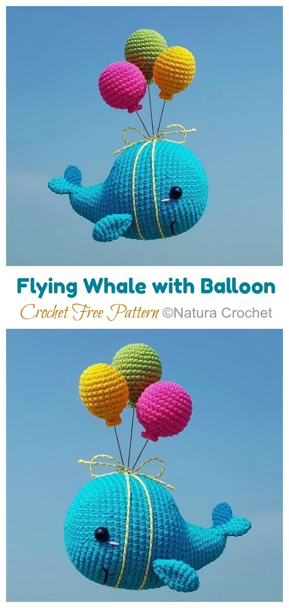 Crochet Flying Whale with Balloon Amigurumi Free Pattern - #Amigurumi; Toy #Whale; Crochet Free Patterns