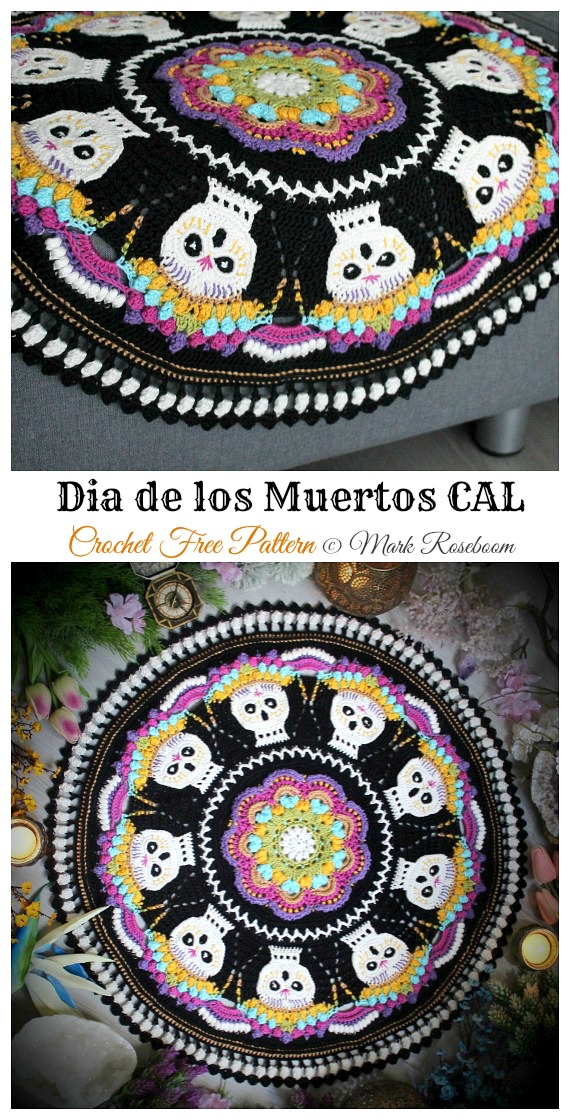 Dia de los Muertos CAL Free Crochet Pattern - #Halloween; Doily Crochet Free Patterns