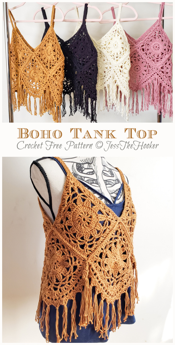 Boho Tank Top Free Crochet Pattern - #Granny; Squares Summer #Top; Crochet Free Patterns