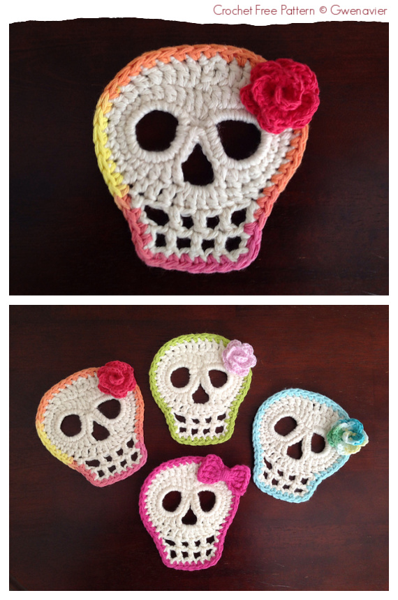 Day Of The Dead Skull Free Crochet Patterns #Crochet; #Skull; #Halloween;
