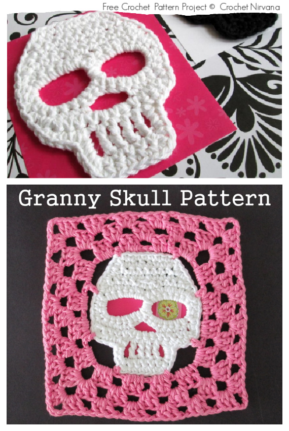 Granny Skull Free Crochet Patterns #Crochet; #Skull; #Halloween;