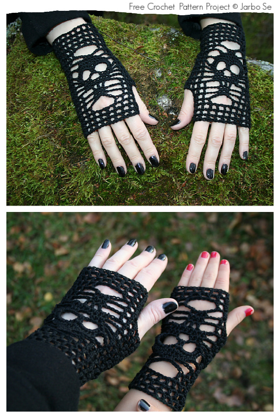 Skull Gloves Free Crochet Patterns #Crochet; #Skull; #Halloween;