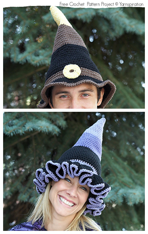 Witch or Wizard Crochet Hats Free Patterns #Crochet; #Halloween; #Hat;
