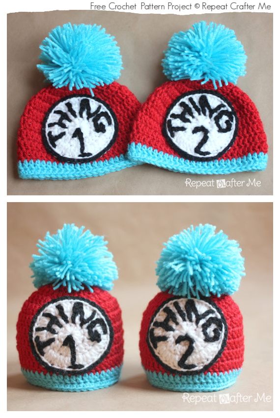 Thing 1 and Thing 2 Hat Patch Crochet Free Patterns #Crochet; #Halloween; #Hat;