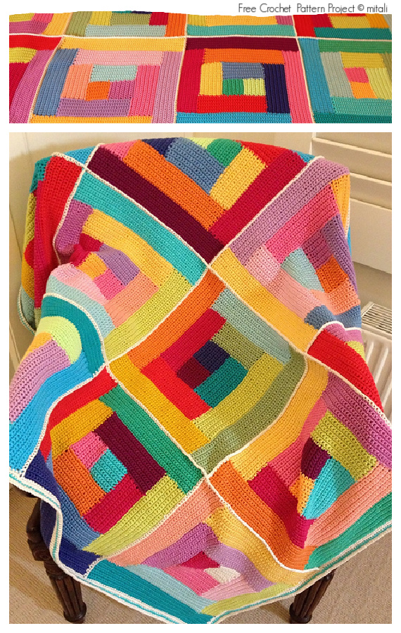 Log Cabin Afghan Blanket Crochet Free Pattern 