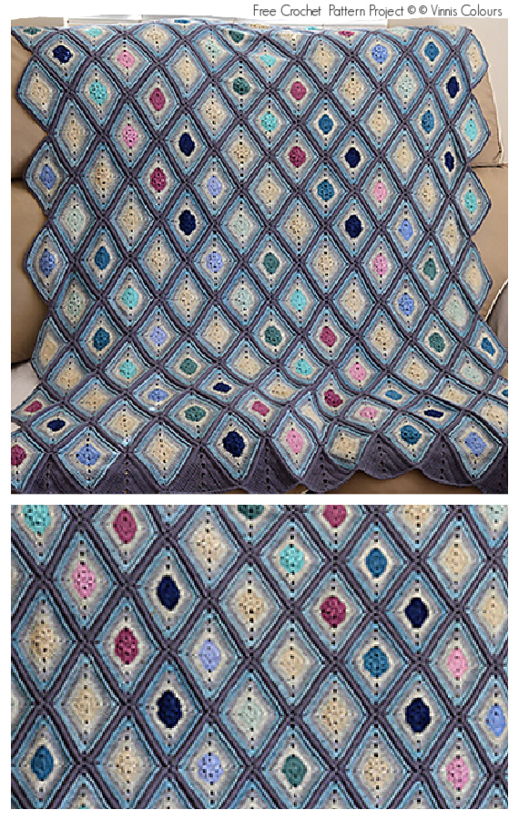 Sea Breeze Diamond Blanket Crochet Free Pattern