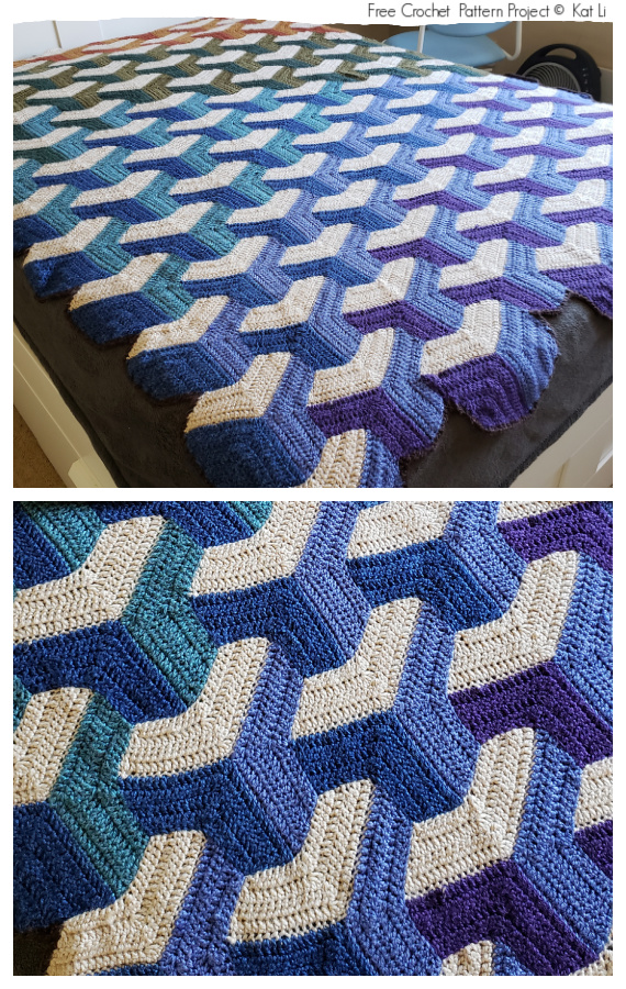 Tumbling Blocks Blanket Crochet Free Pattern - #Crochet; Block #Blanket; Free Patterns