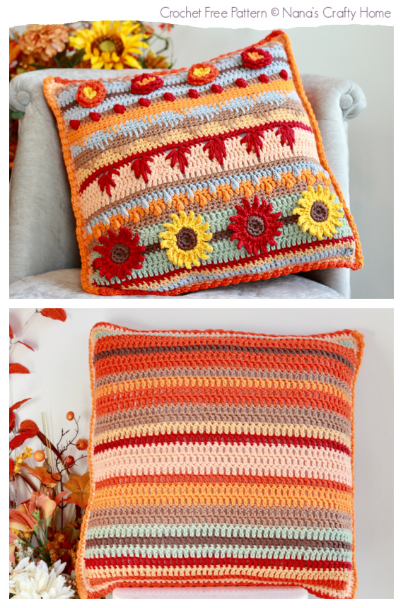 Autumn Rhapsody Pillow Free Crochet Patterns #Crochet; #Pillow; #Fall
