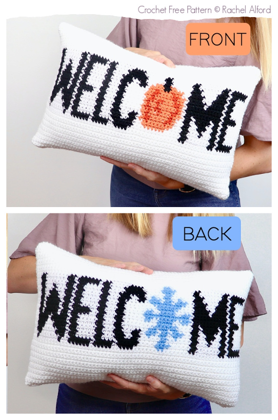 Fall Winter Welcome Pillow Free Crochet Patterns #Crochet; #Pillow; #Fall