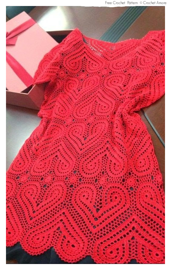 Lace Heart Dress Crochet Free Pattern - #Crochet; Women #Dress;