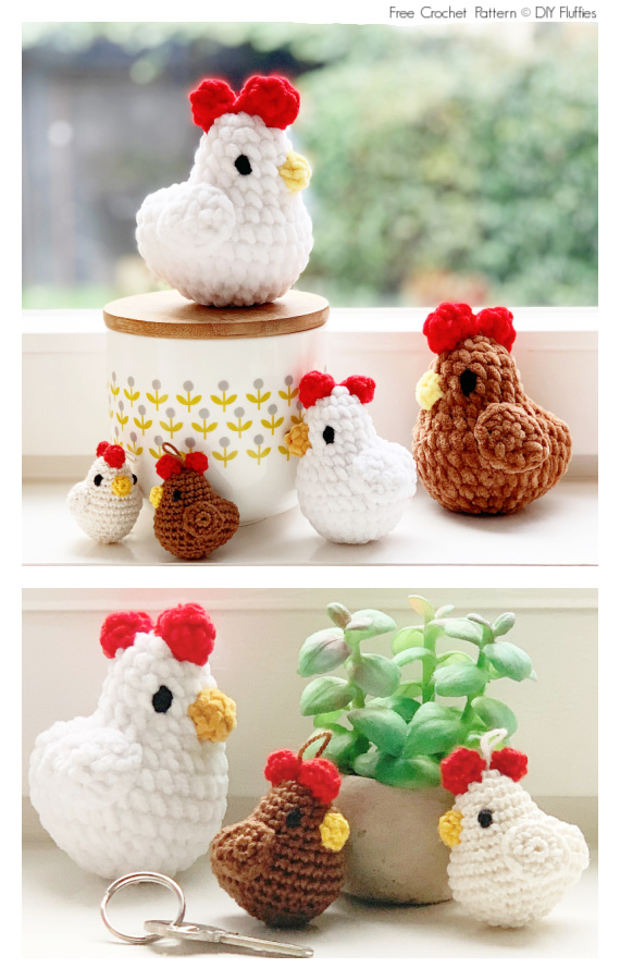 Amigurumi Chicken Keychains Crochet Free Pattern
