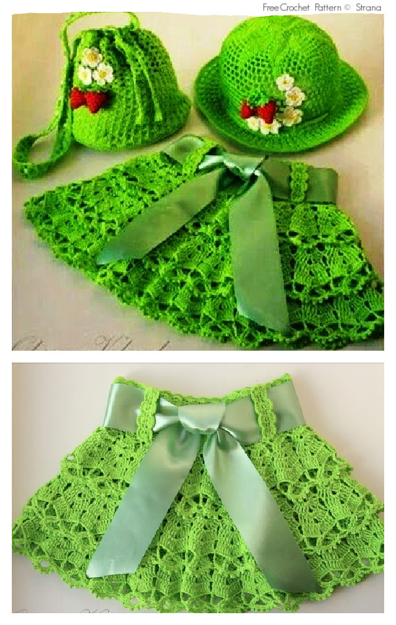 Summer Berry Meadow Skirt Hat Set Crochet Free Pattern #Girls; #Skirt;