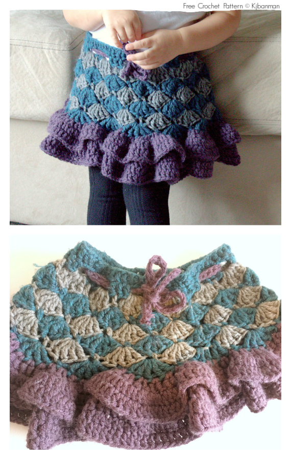 Little Girl's Scallop Skirt Crochet Free Pattern #Girls; #Skirt;