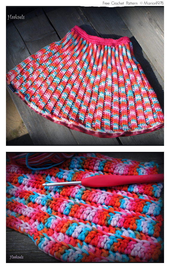 Little Girl's Pleated Mini Skirt Crochet Free Pattern #Girls; #Skirt;