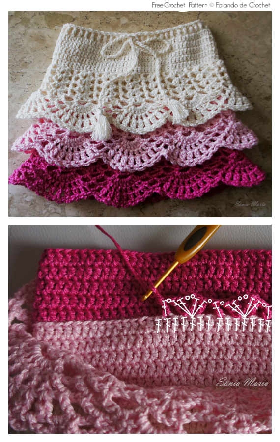 Layered Shell Stitch Skirt Crochet Free Pattern #Girls; #Skirt;
