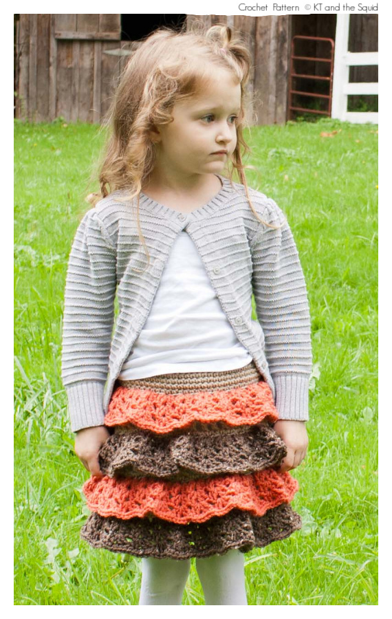 Little Girl's Tiered Ruffle Skirt Crochet  Pattern #Girls; #Skirt;