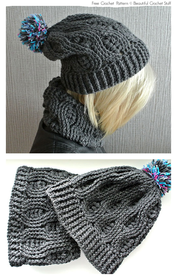Crochet Wheat Stitch Infinity Scarf and Beanie Hat Free Pattern - Crochet Wheat Stitch Free Patterns [Video]