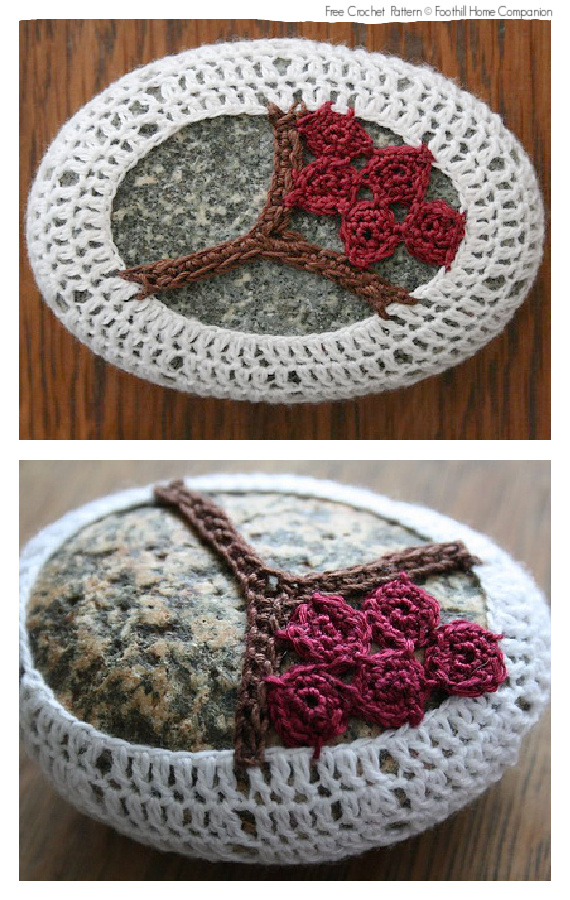 Winter Berries Crochet Covered  Stone Free Pattern-#Crochet; Pebble #Stone;