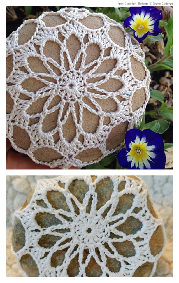Crochet Mor Glor Snowflake Rock Free Pattern-#Crochet; Pebble #Stone;