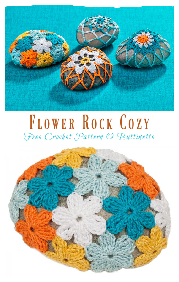 Crochet Flower Rock Cozy Free Pattern-#Crochet; Pebble #Stone;