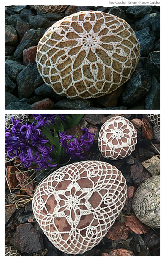 Crochet Snowflake Stone Rock Free Pattern-#Crochet; Pebble #Stone; 