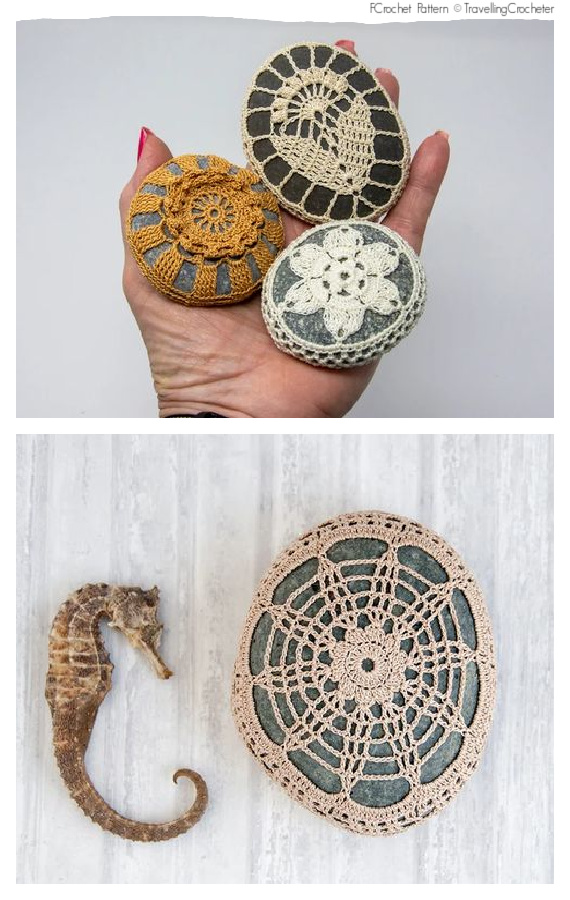 Lace Stone Cover Crochet Free Pattern-#Crochet; Pebble #Stone;