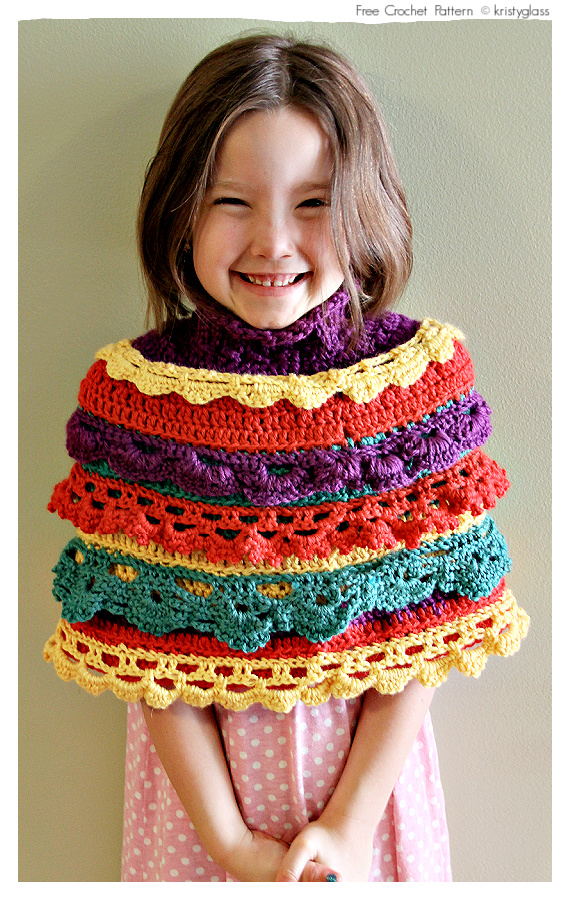 Girl’s Ruffle Capelet Poncho Free Crochet Patterns 